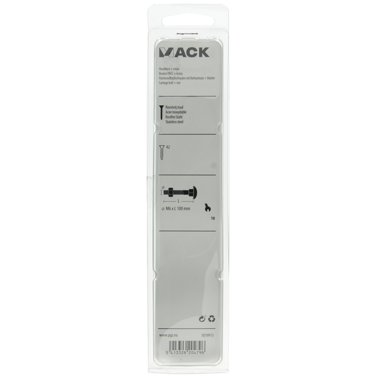 Mack 1019913 - houtbout + moer roestvrijstaal 2 st m6 x 100 mm | 5 stuks