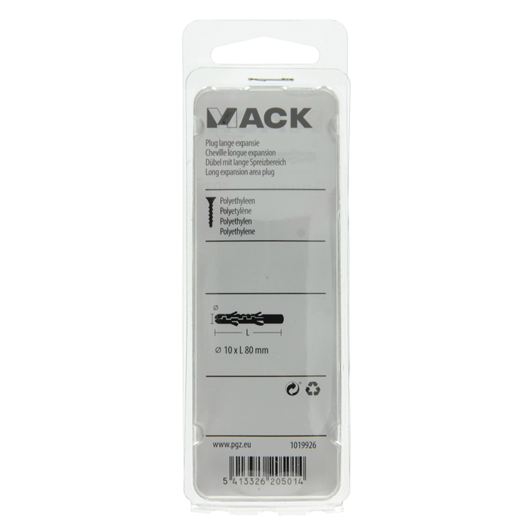 Mack 1019926 - plug lange expansie polyethyl 6 st 10 x 80 mm | 5 stuks