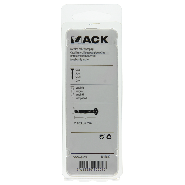 Mack 1017890 - metalen hollewandplug verzinkt4 st 8 x37 mm | 10 stuks