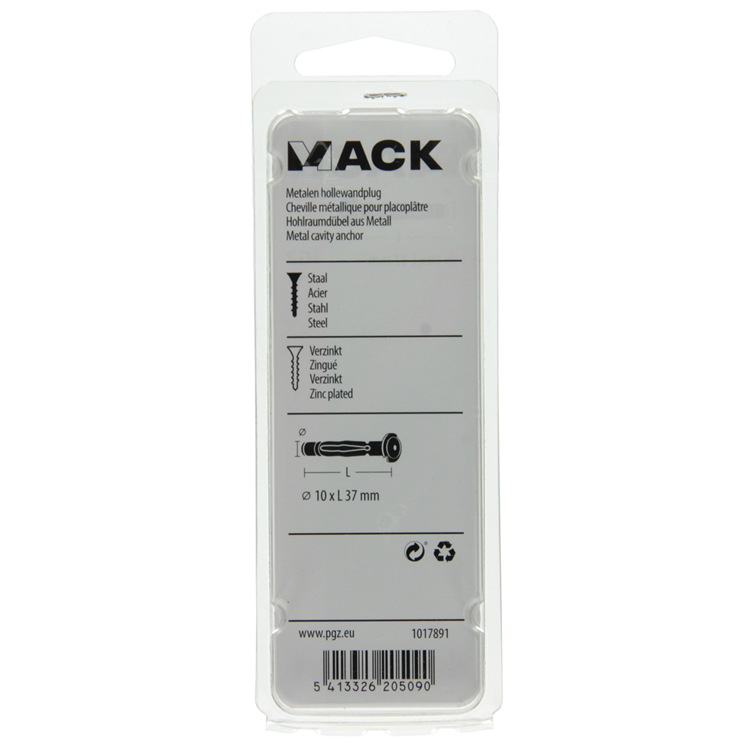 Mack 1017891 - metalen hollewandplug verzinkt4 st 10 x 37 mm | 5 stuks