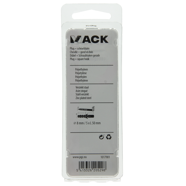 Mack 1017901 - plug + schroefduim polyeth 4 st 8mm 5x50mm | 5 stuks