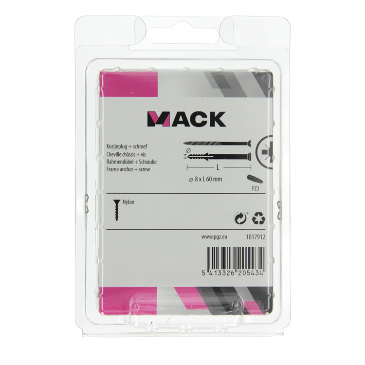 Mack 1017912 - kozijnplug met schroef polyamide 12 st 8 x 60 mm | 5 stuks