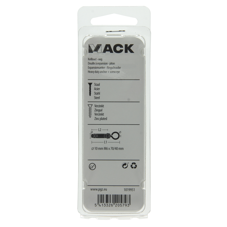 Mack 1019951 - keilbout schroefoog verzinkt2 st m6x70 10x40 | 5 stuks