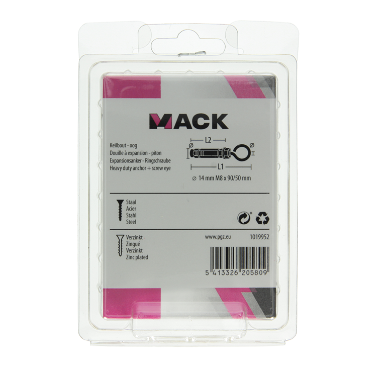 Mack 1019952 - keilbout schroefoog verzinkt2 st m8x90 14x50 | 5 stuks