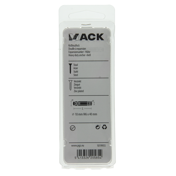 Mack 1019955 - keilbouthuls verzinkt 4 st m6 x 40 mm | 10 stuks