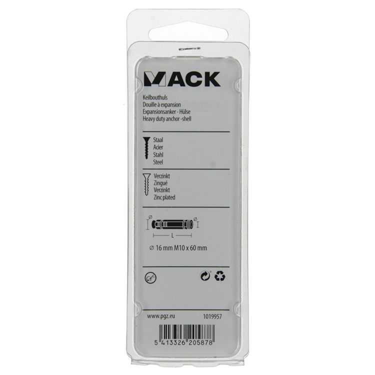 Mack 1019957 - keilbouthuls verzinkt 2 st m10 x 60 mm | 5 stuks