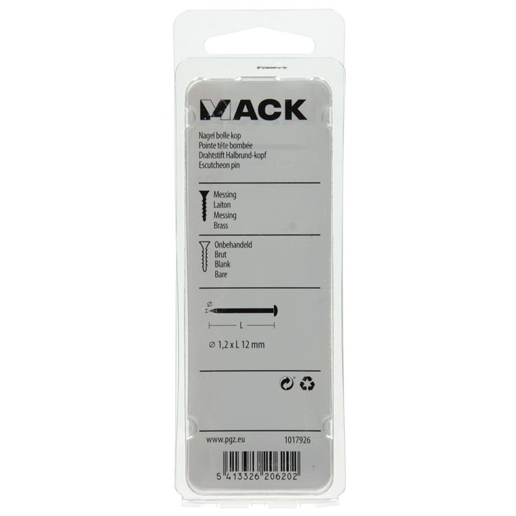 Mack 1017926 - nagel bolle kop messing 100 gr1,2 x 12 mm | 5 stuks