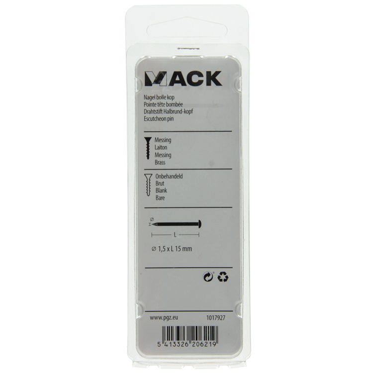 Mack 1017927 - nagel bolle kop messing 100 gr1,5 x 15 mm | 5 stuks