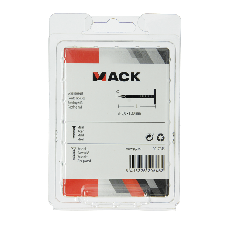 Mack 1017945 - schalienagel staal verzinkt 250 gr 3,0 x 20 mm | 5 stuks