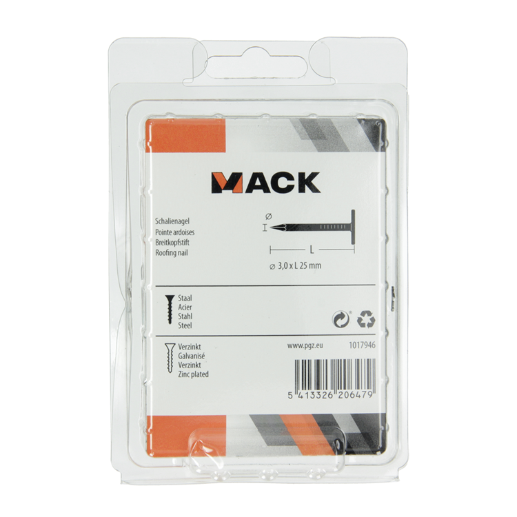 Mack 1017946 - schalienagel staal verzinkt 250 gr 3,0 x 25 mm | 5 stuks