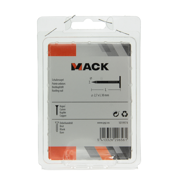 Mack 1019974 - schalienagel koper 180 gr 2,7 x 30mm | 5 stuks
