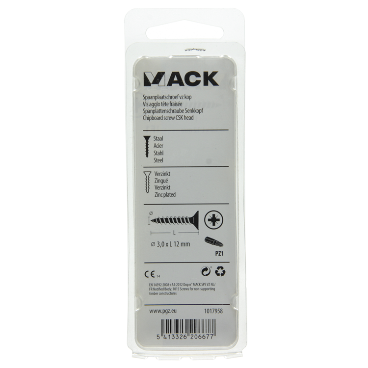 Mack 1017958 - spaanplaatschroef vz kop geelverz 200st 3,0 x 12 mm | 10 stuks