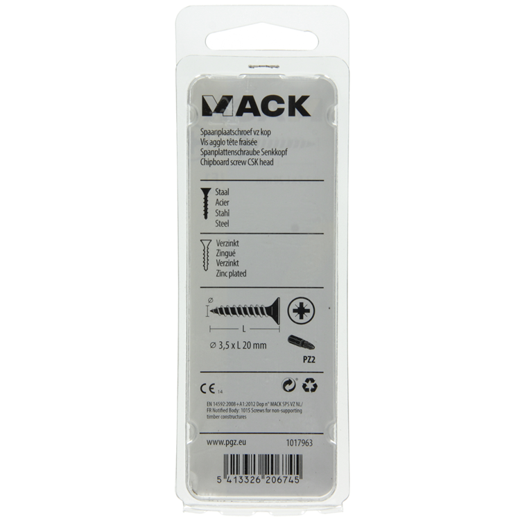 Mack 1017963 - spaanplaatschroef vz kop geelverz 100st 3,5 x 20 mm | 5 stuks