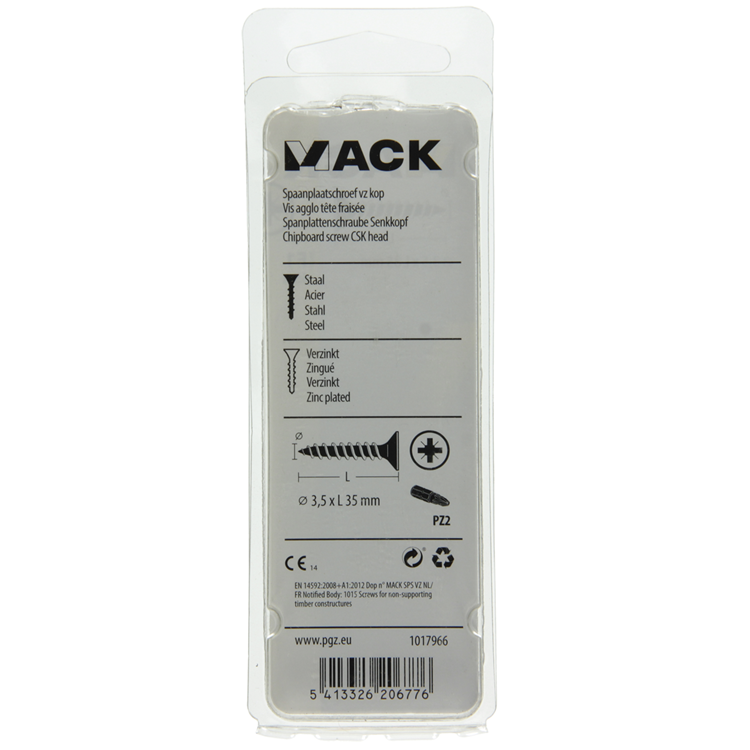 Mack 1017966 - spaanplaatschroef vz kop geelverz. 65st 3,5 x 35 mm | 5 stuks