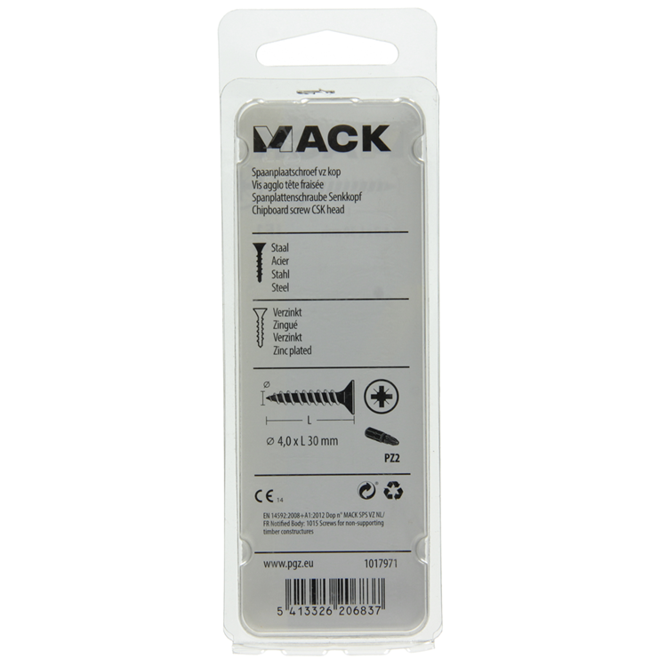Mack 1017971 - spaanplaatschroef vz kop geelverz. 60st 4,0 x 30 mm | 5 stuks