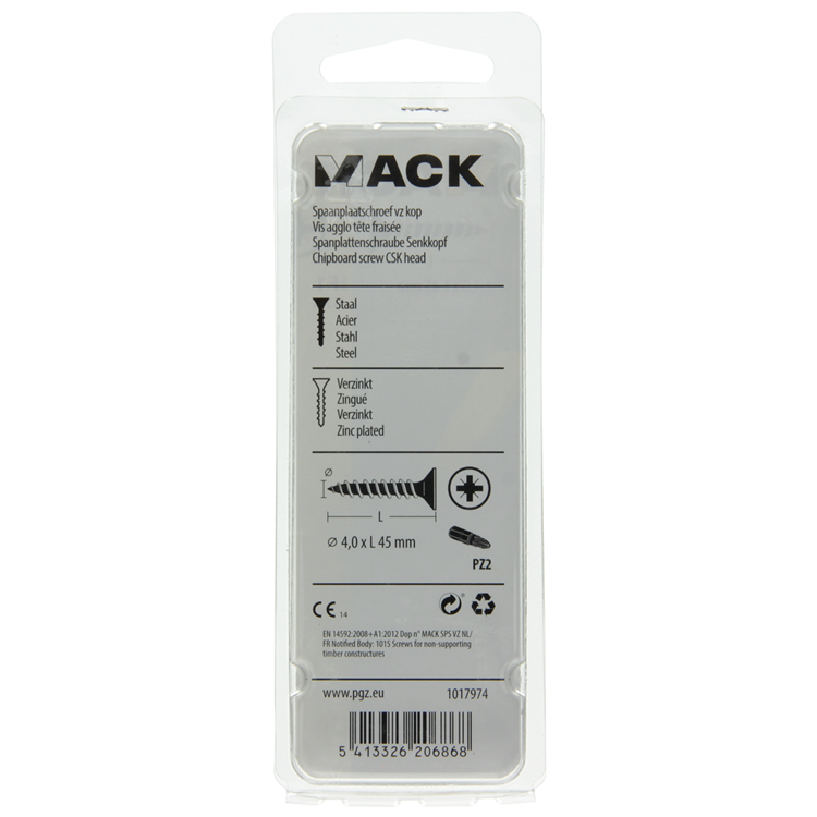 Mack 1017974 - spaanplaatschroef vz kop geelverz. 37st 4,0 x 45 mm | 5 stuks