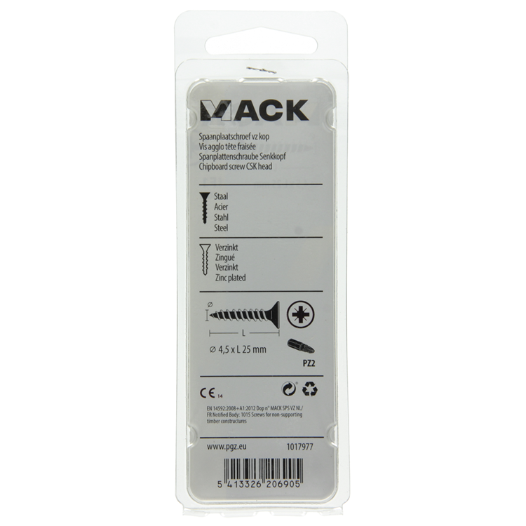 Mack 1017977 - spaanplaatschroef vz kop geelverz. 60st 4,5 x 25 mm | 5 stuks