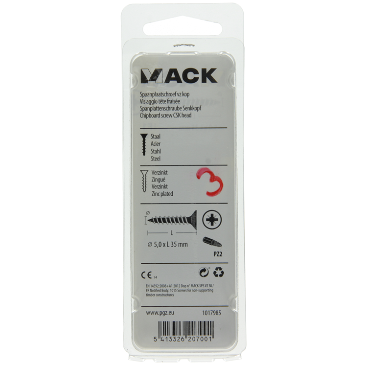 Mack 1017985 - spaanplaatschroef vz kop geelverz. 35st 5,0 x 35 mm | 5 stuks