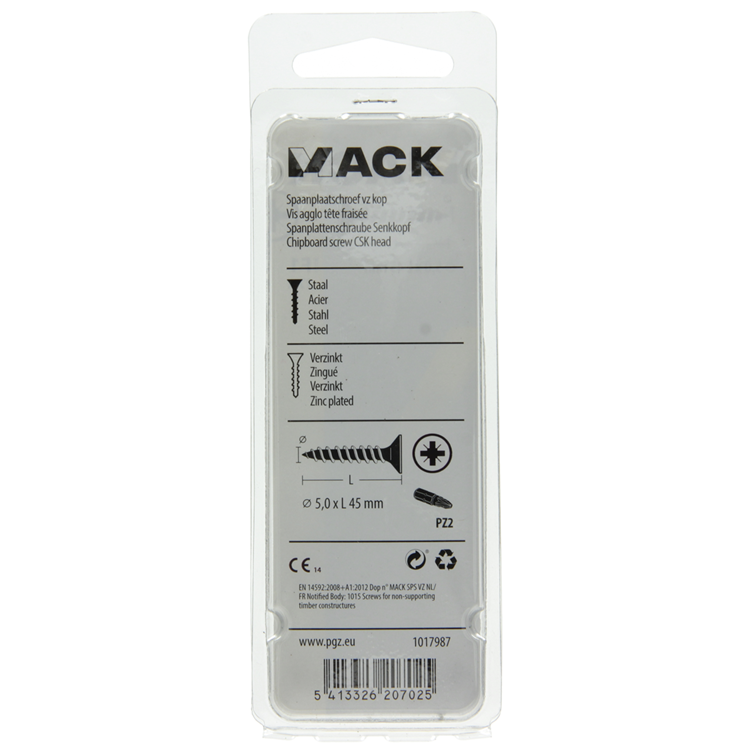 Mack 1017987 - spaanplaatschroef vz kop geelverz. 27st 5,0 x 45 mm | 5 stuks
