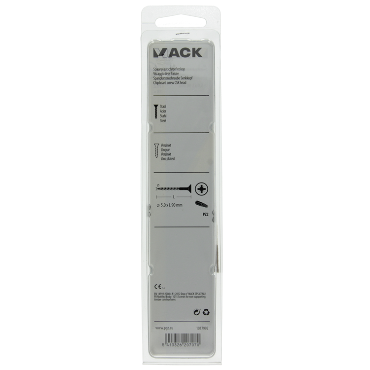 Mack 1017992 - spaanplaatschroef vz kop geelverz. 18st 5,0 x 90 mm | 5 stuks