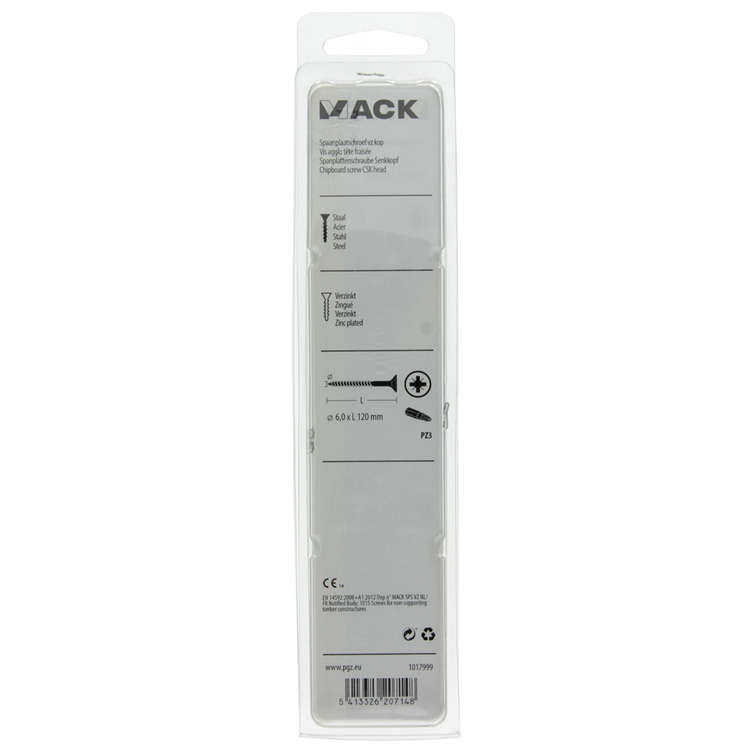 Mack 1017999 - spaanplaatschroef vz kop geelverz. 12st 6,0 x 120 mm | 5 stuks