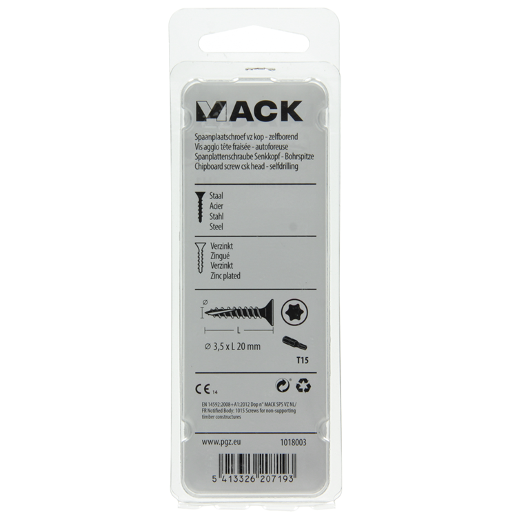 Mack 1018003 - spaanplschr.vzkop-zelfb. geelverz.100 st 3,5 x 20 mm | 5 stuks