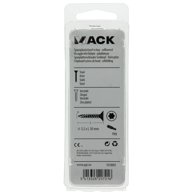 Mack 1018005 - spaanplschr.vzkop-zelfb. geelverz. 75 st 3,5 x 30 mm | 5 stuks