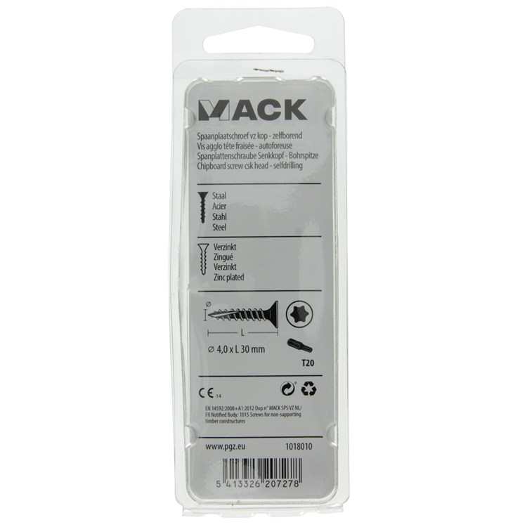 Mack 1018010 - spaanplschr.vzkop-zelfb. geelverz. 65 st 4,0 x 30 mm | 5 stuks