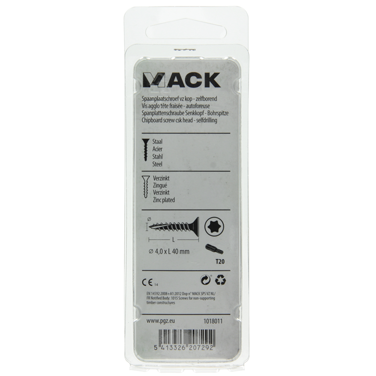 Mack 1018011 - spaanplschr.vzkop-zelfb. geelverz. 40 st 4,0 x 40 mm | 5 stuks