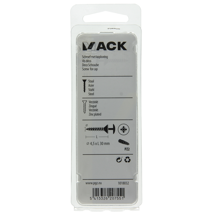 Mack 1018032 - schroef met kopboring staal verz. 40 st 4,5 x 30 mm | 5 stuks