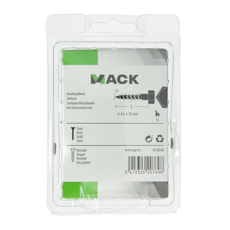 Mack 1018040 - houtdraadbout staal verzinkt 28 st 6 x 50 mm | 5 stuks