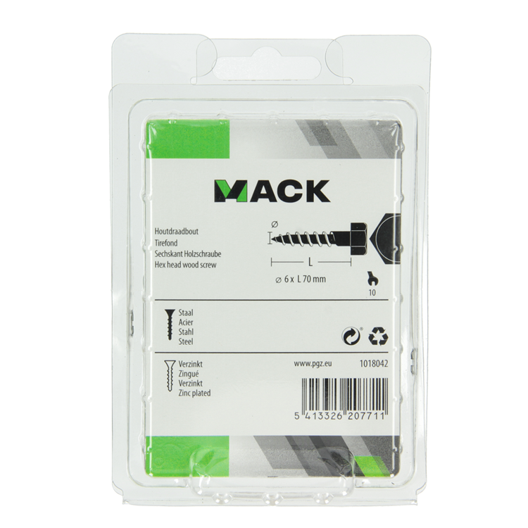 Mack 1018042 - houtdraadbout staal verzinkt 21 st 6 x 70 mm | 5 stuks