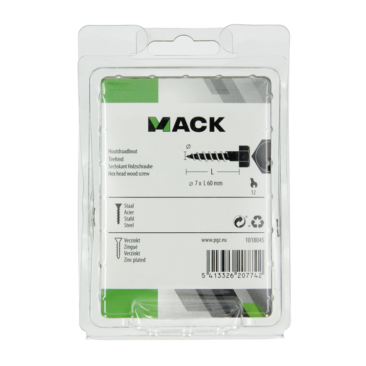 Mack 1018045 - houtdraadbout staal verzinkt 22 st 7 x 60 mm | 5 stuks