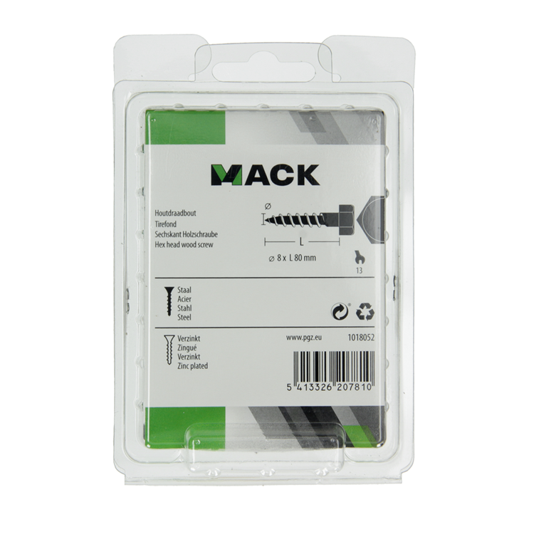 Mack 1018052 - houtdraadbout staal verzinkt 13 st 8 x 80 mm | 5 stuks
