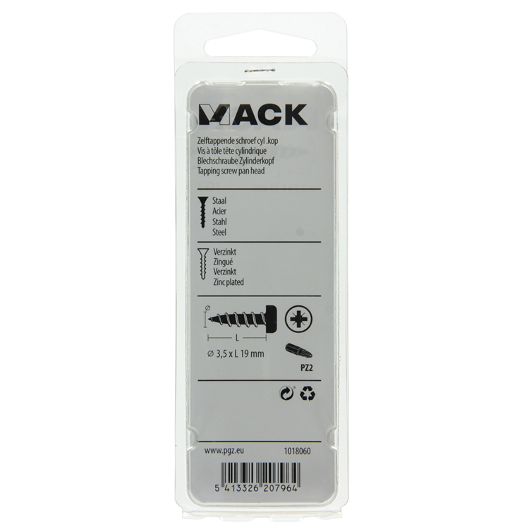 Mack 1018060 - zelftappende schroef cylkop verz. 70 st 3,5 x 19 mm | 5 stuks