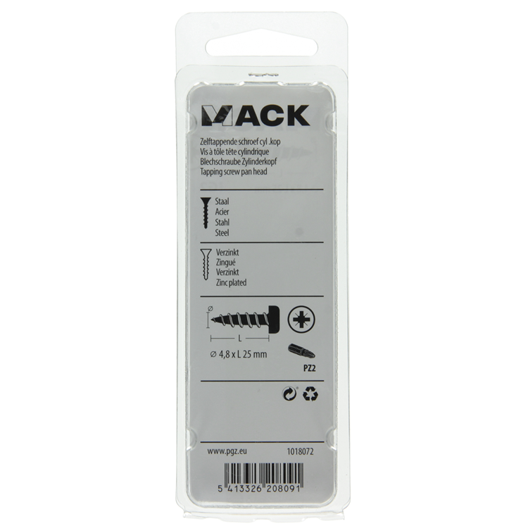 Mack 1018072 - zelftappende schroef cylkop verz. 32 st 4,8 x 25 mm | 5 stuks
