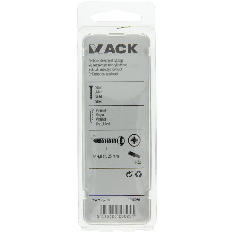 Mack 1018086 - zelfborende schroef cylkop verz 55st 4,8 x 25 mm | 5 stuks