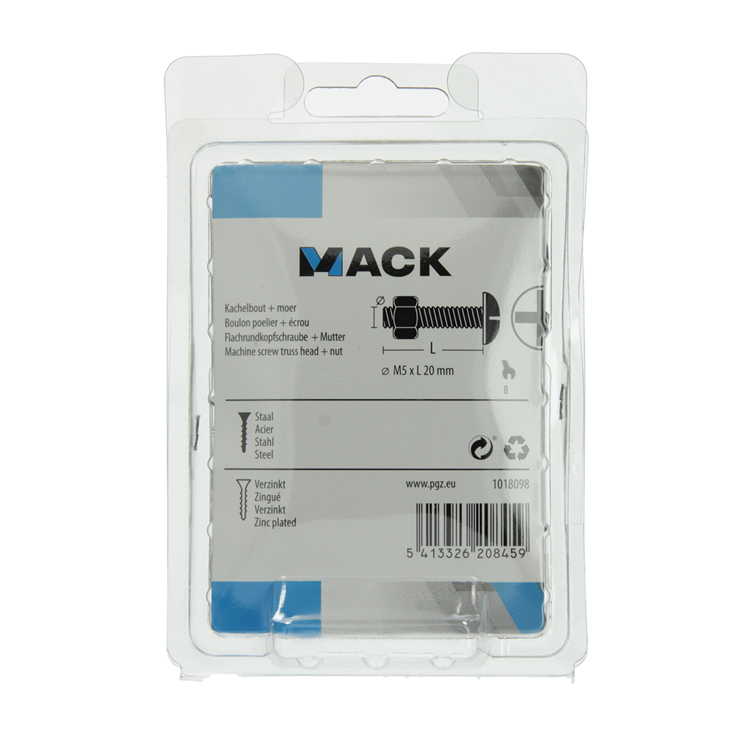 Mack 1018098 - kachelbout + moer staal verzinkt 5 st m5 x 20 mm | 5 stuks