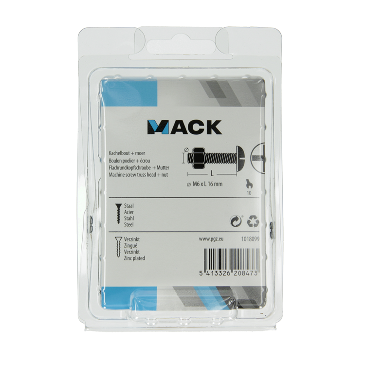 Mack 1018099 - kachelbout + moer staal verzinkt 45 st m6 x 16 mm | 5 stuks