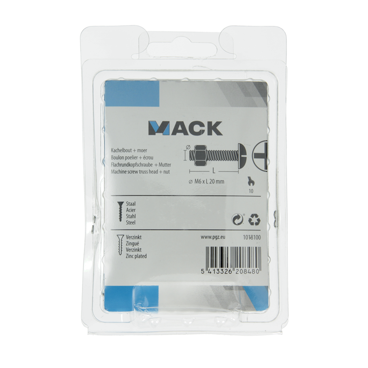 Mack 1018100 - kachelbout + moer staal verzinkt 40 st m6 x 20 mm | 5 stuks