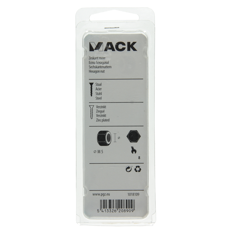 Mack 1018109 - zeskant moer staal verzinkt 150 st m 5 | 5 stuks