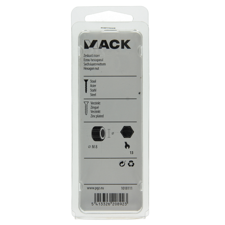 Mack 1018111 - zeskant moer staal verzinkt 45 st m 8 | 5 stuks