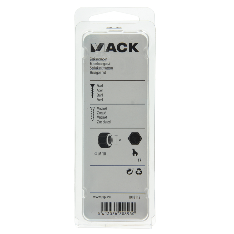 Mack 1018112 - zeskant moer staal verzinkt 20 st m 10 | 5 stuks