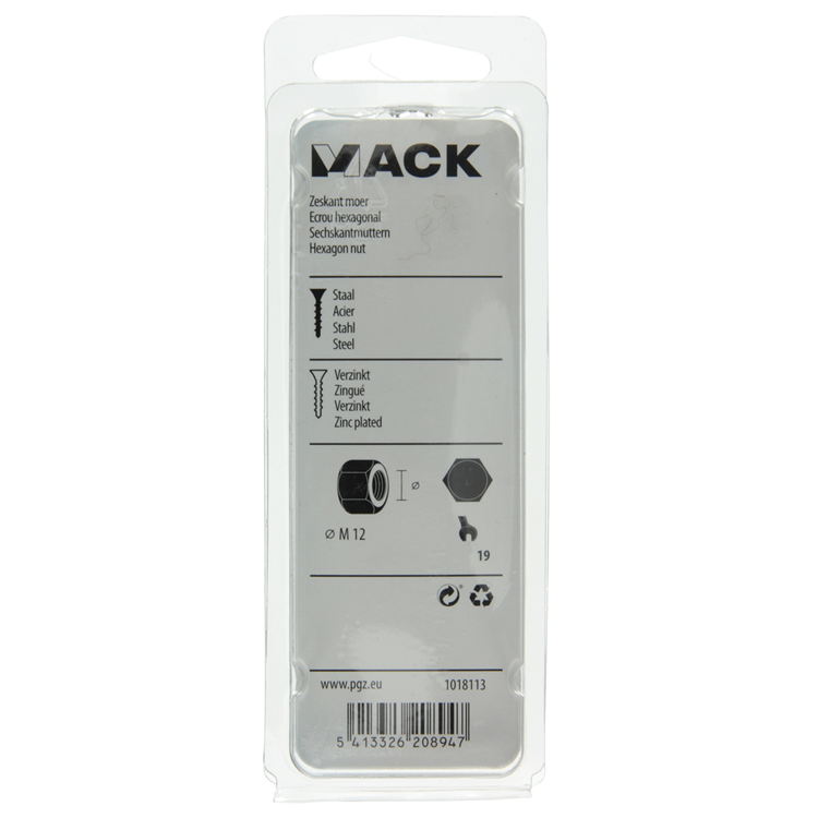 Mack 1018113 - zeskant moer staal verzinkt 12 st m 12 | 5 stuks