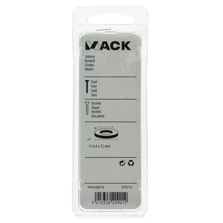 Mack 1018116 - sluitring staal verzinkt 150 st 6,4 x 12 mm | 5 stuks