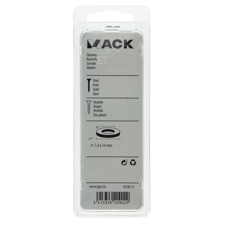 Mack 1018117 - sluitring staal verzinkt 100 st 7,4 x 14 mm | 5 stuks