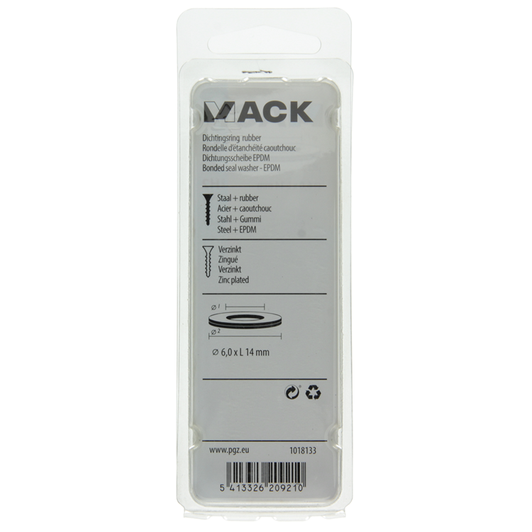 Mack 1018133 - dichtingsring rubber verzinkt 50 st 6,0 x 14 mm | 5 stuks