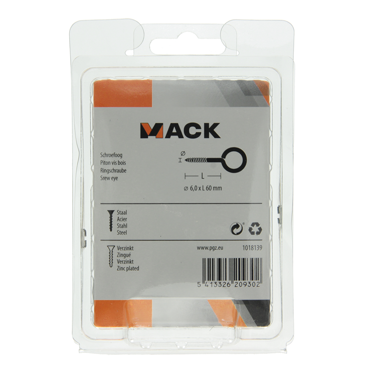 Mack 1018139 - schroefoog staal verzinkt 9 st 6,0 x 60 mm | 5 stuks