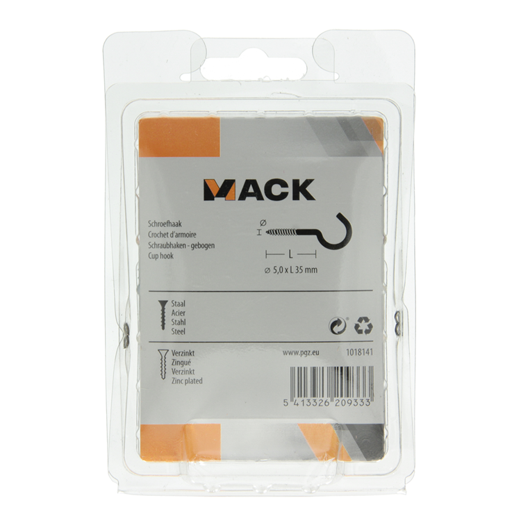 Mack 1018141 - schroefhaak staal verzinkt 15 st 5,0 x 35 mm | 5 stuks