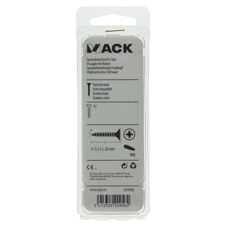 Mack 1019982 - spaanplaatschroef vz kop rvs 100 st 3,5 x 20 mm | 5 stuks